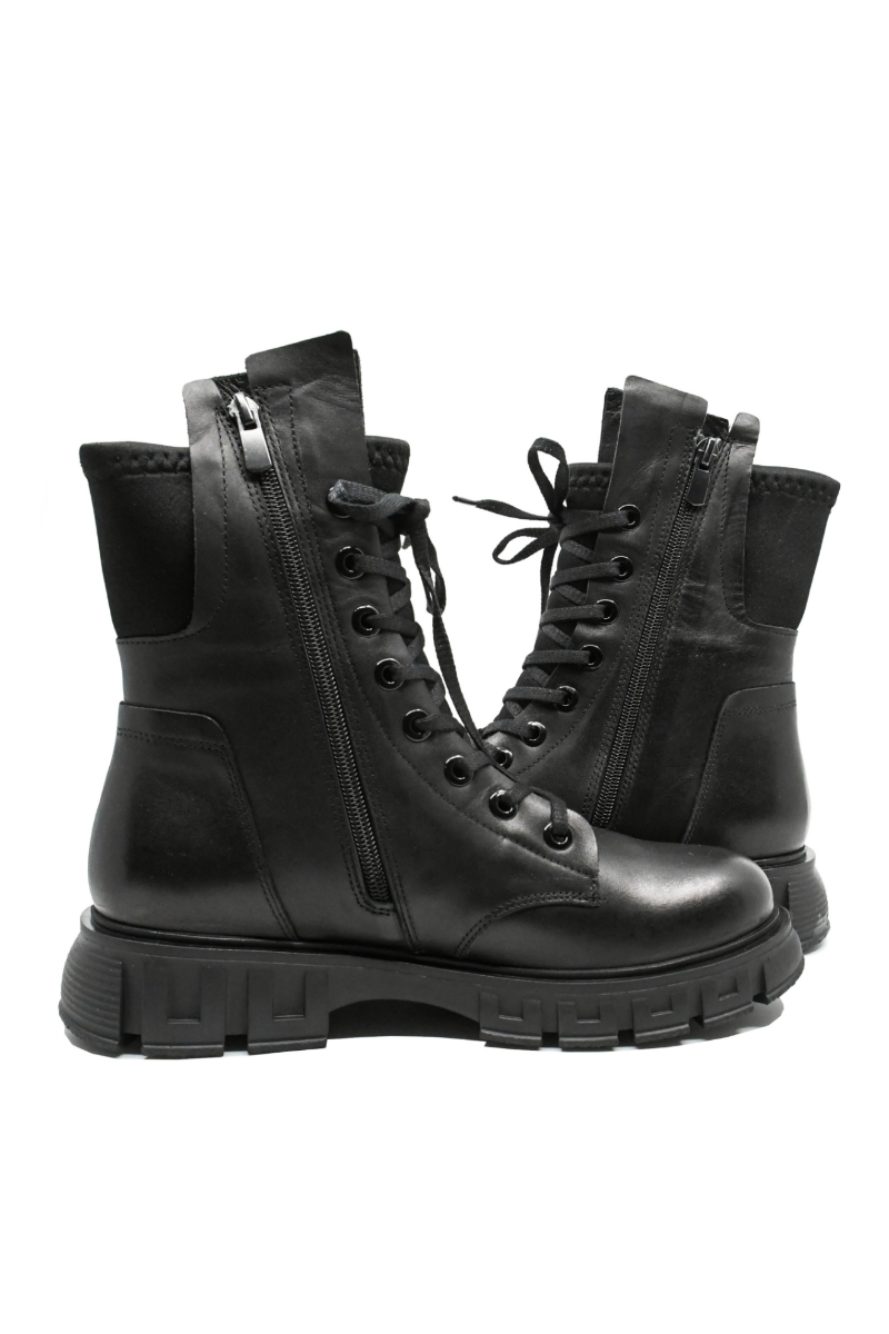 Imagine Ghete damă casual, negre din piele naturală, cu inserție elastică MIR21015