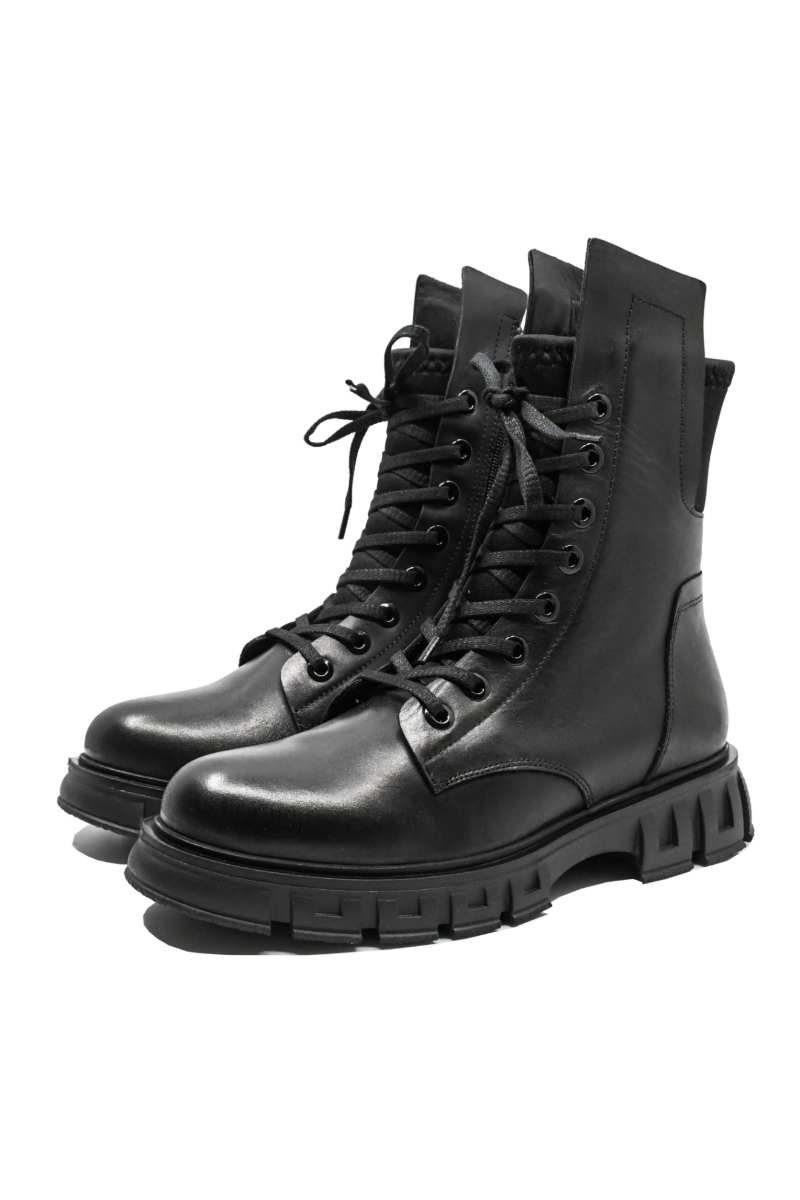 Imagine Ghete damă casual, negre din piele naturală, cu inserție elastică MIR21015