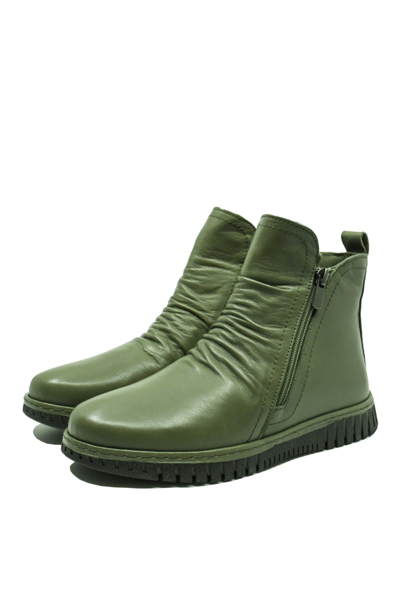 Imagine Ghete joase cu două fermoare, kaki, din piele naturală MIR23663