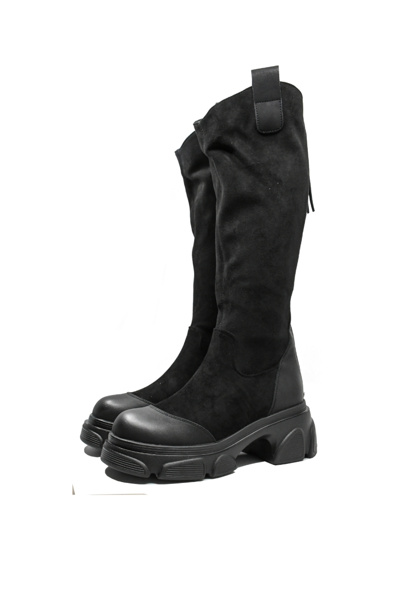 Imagine Cizme damă cu platformă și carâmb moale, negre, din piele naturală FNX2661-1