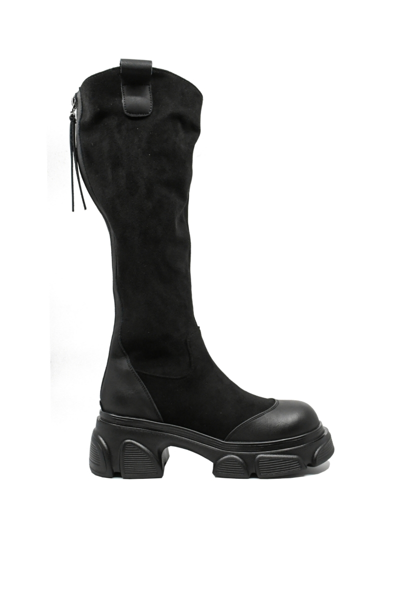 Imagine Cizme damă cu platformă și carâmb moale, negre, din piele naturală FNX2661-1