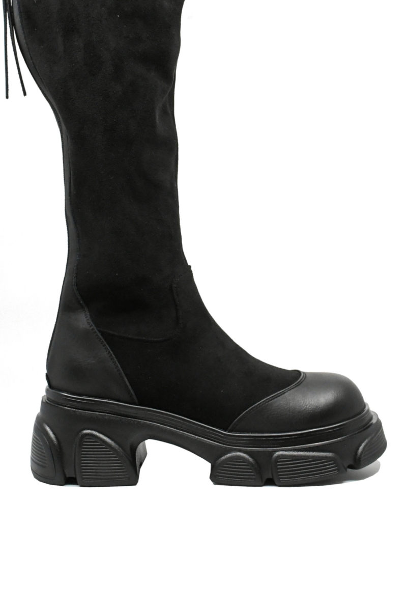 Imagine Cizme damă cu platformă și carâmb moale, negre, din piele naturală FNX2661-1