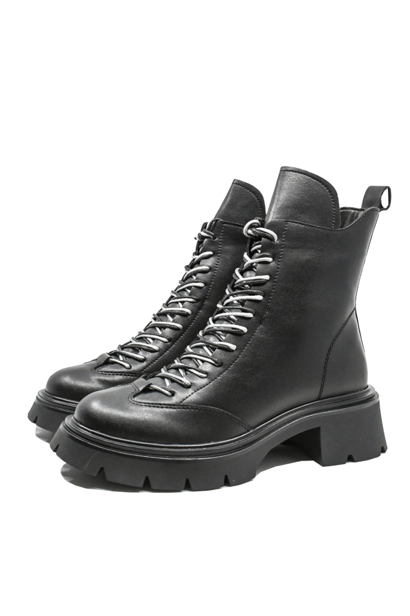 Imagine Ghete damă negre din piele naturală cu șireturi contrast OTR70028