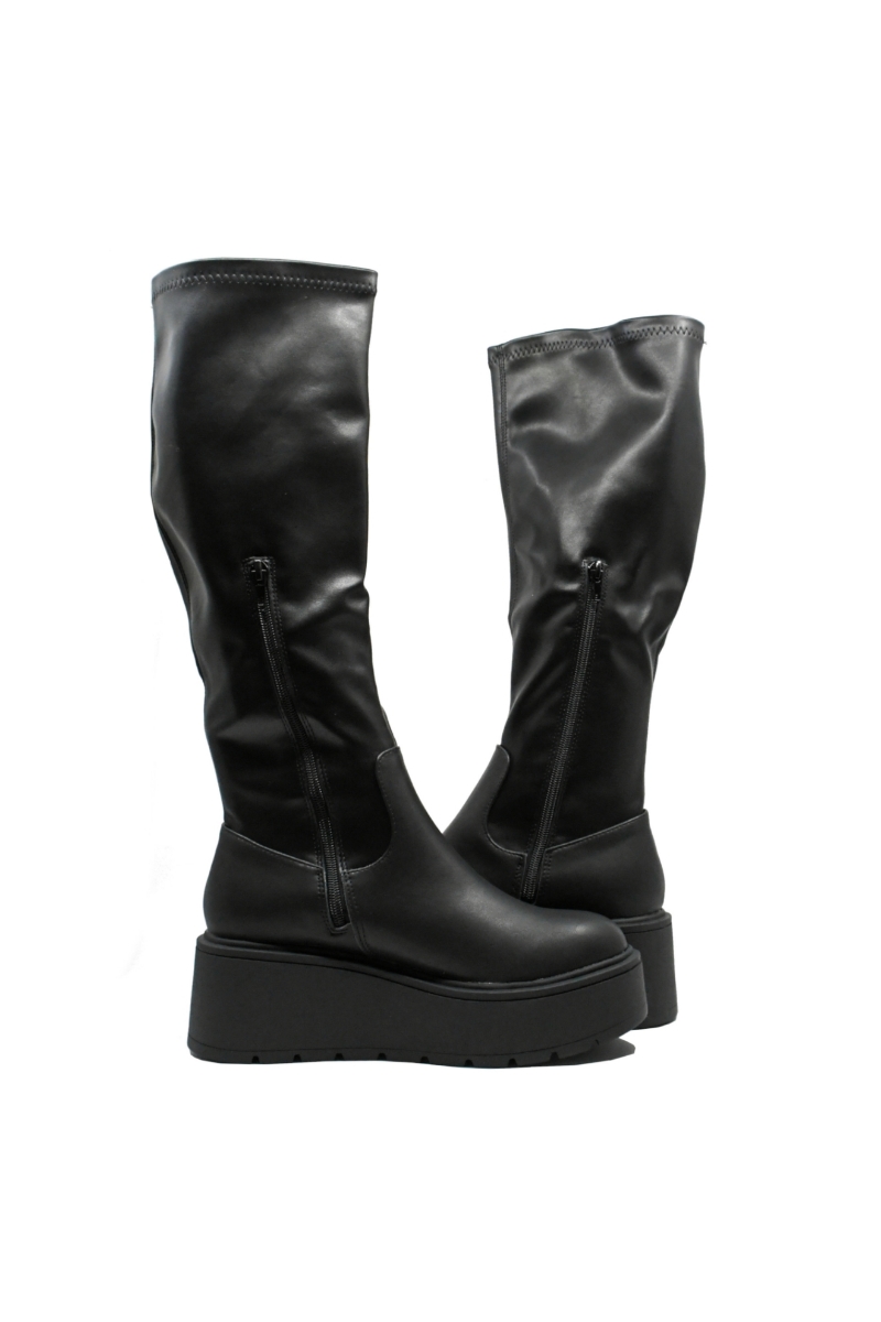 Imagine Cizme damă cu platformă și carâmb moale, negre din piele naturală GOR160304