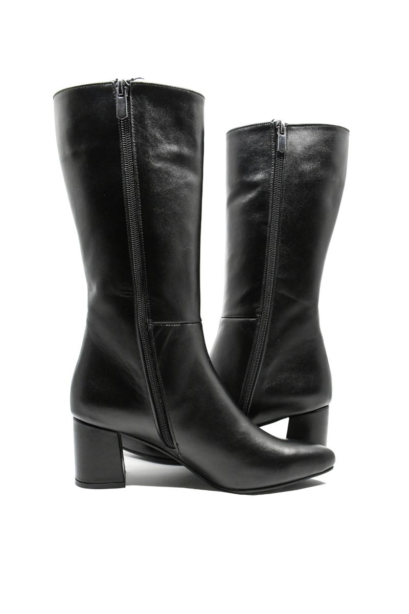 Imagine Cizme damă medii cu toc, negre din piele naturală MIR859