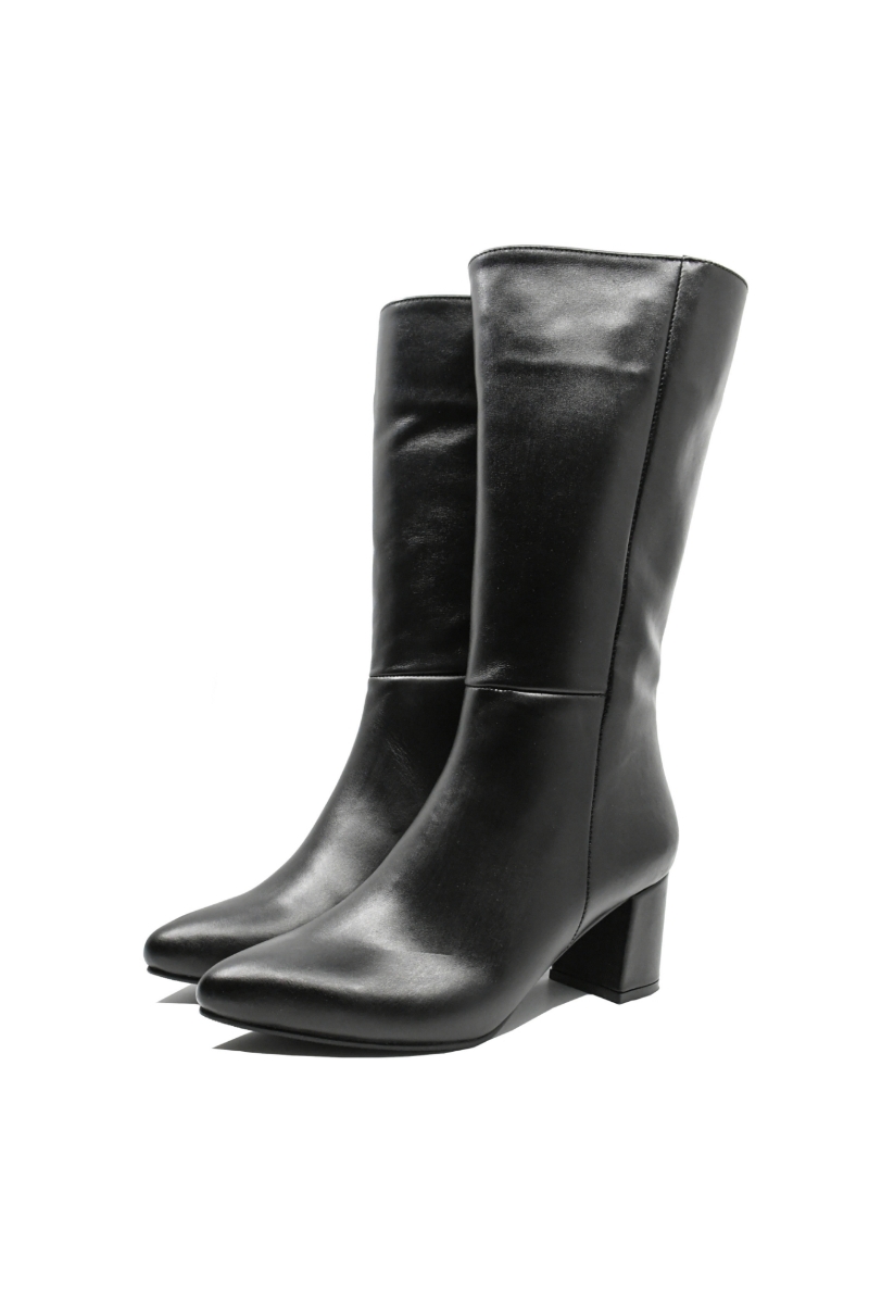 Imagine Cizme damă medii cu toc, negre din piele naturală MIR859