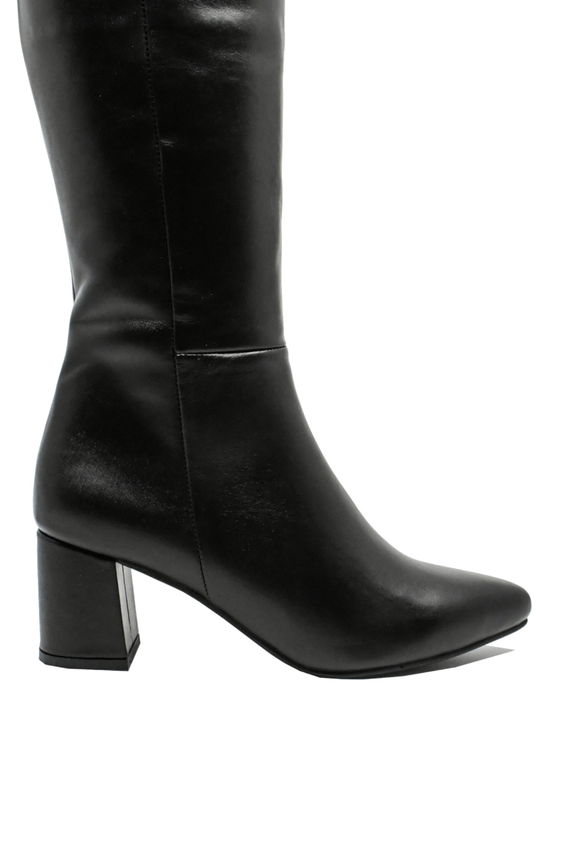 Imagine Cizme damă medii cu toc, negre din piele naturală MIR859