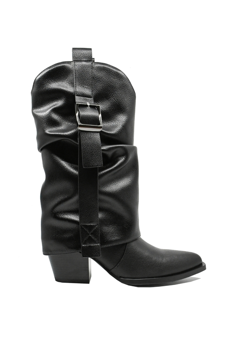 Imagine Cizme ciocate damă negre din piele naturală, cu carâmb suprapus  OTR70001