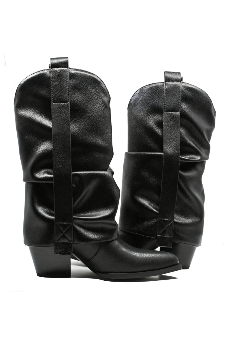 Imagine Cizme ciocate damă negre din piele naturală, cu carâmb suprapus  OTR70001