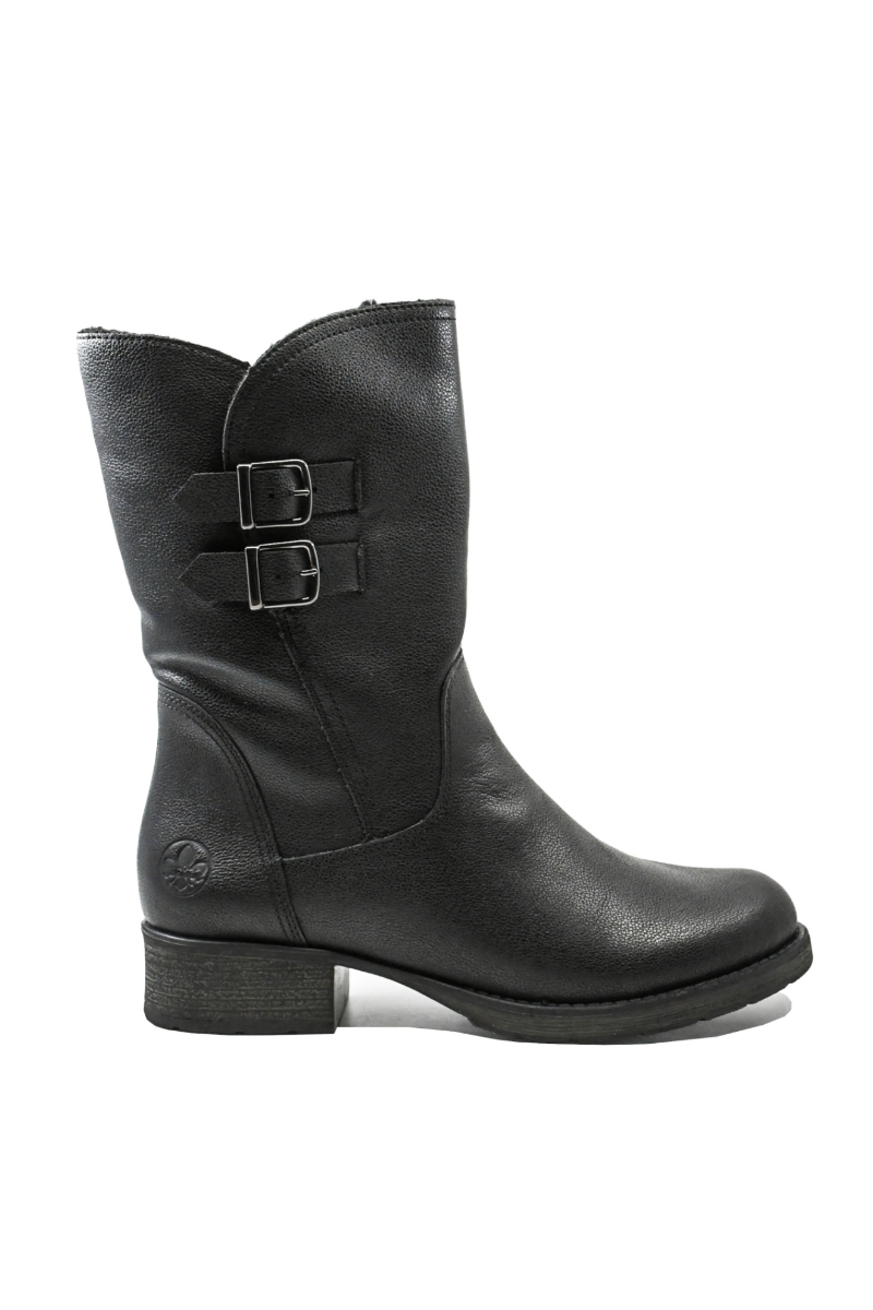 Imagine Ghete damă cu barete și catarame, negre, din piele naturală RIKZ9571-00