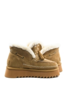 Imagine Ghete damă cu blăniță și broderie, camel, din piele întoarsă GOR113-4