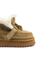 Imagine Ghete damă cu blăniță și broderie, camel, din piele întoarsă GOR113-4