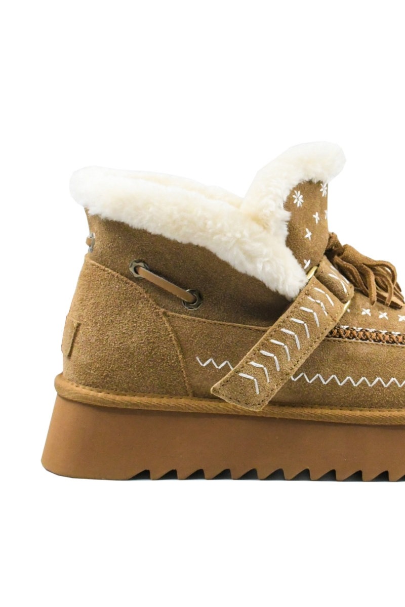 Imagine Ghete damă cu blăniță și broderie, camel, din piele întoarsă GOR113-4