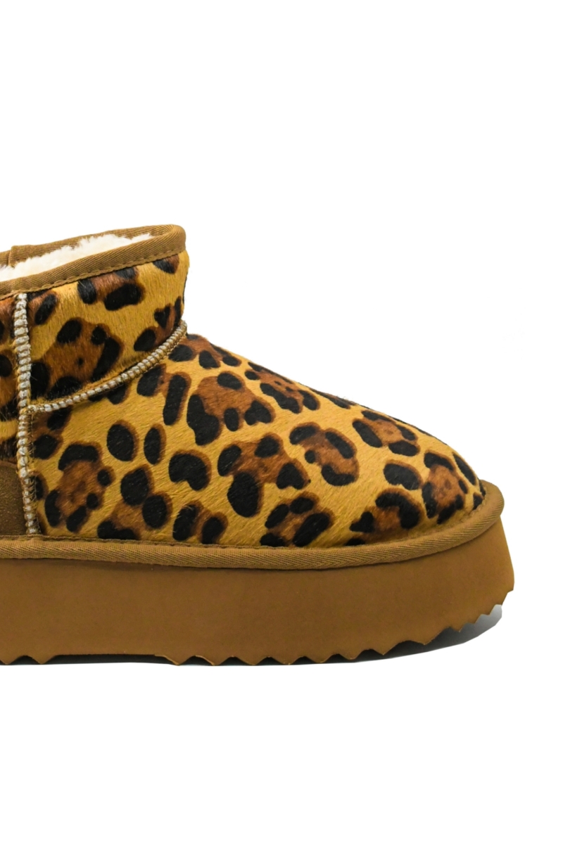 Imagine Ghete damă camel, din piele întoarsă cu imprimeu leopard GOR113-1