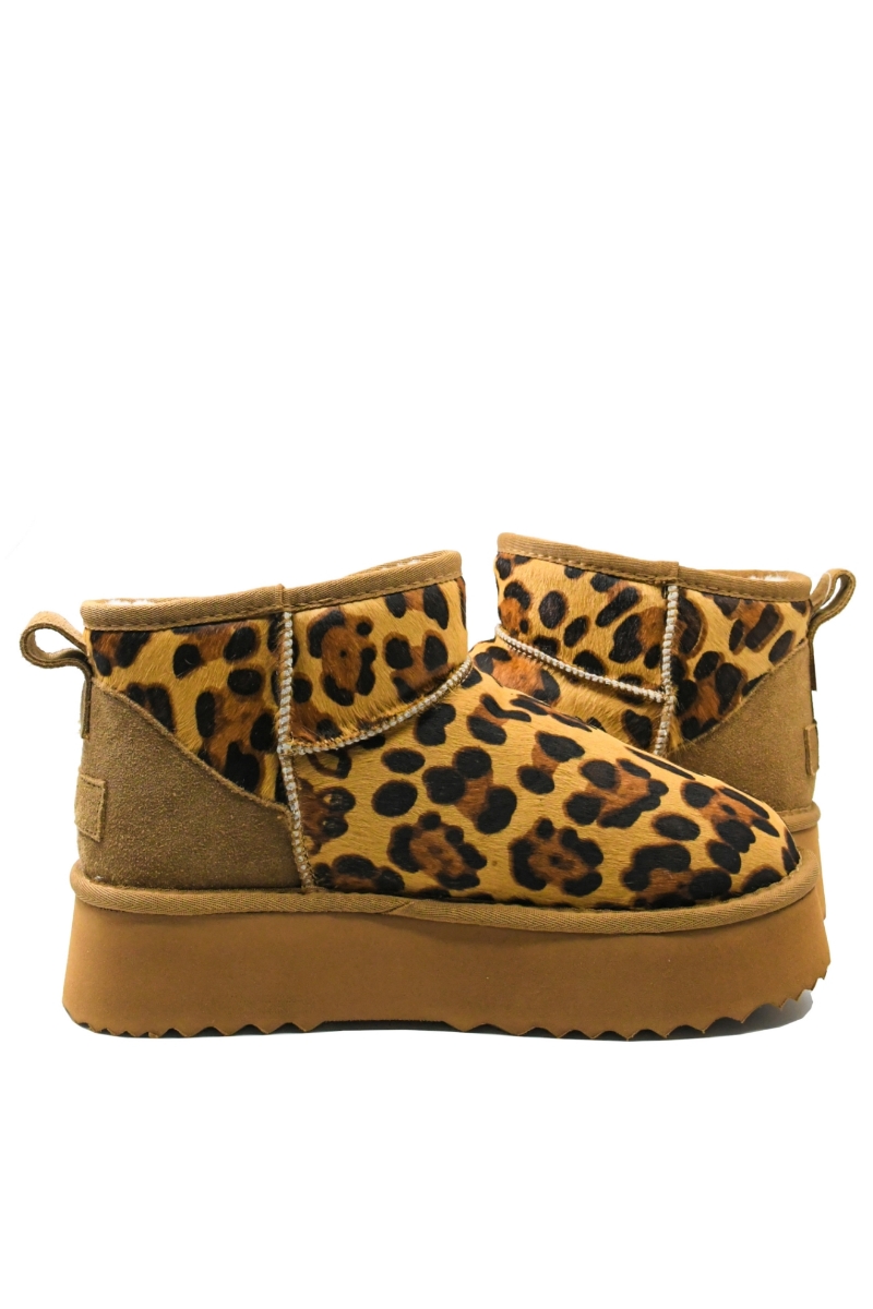 Imagine Ghete damă camel, din piele întoarsă cu imprimeu leopard GOR113-1