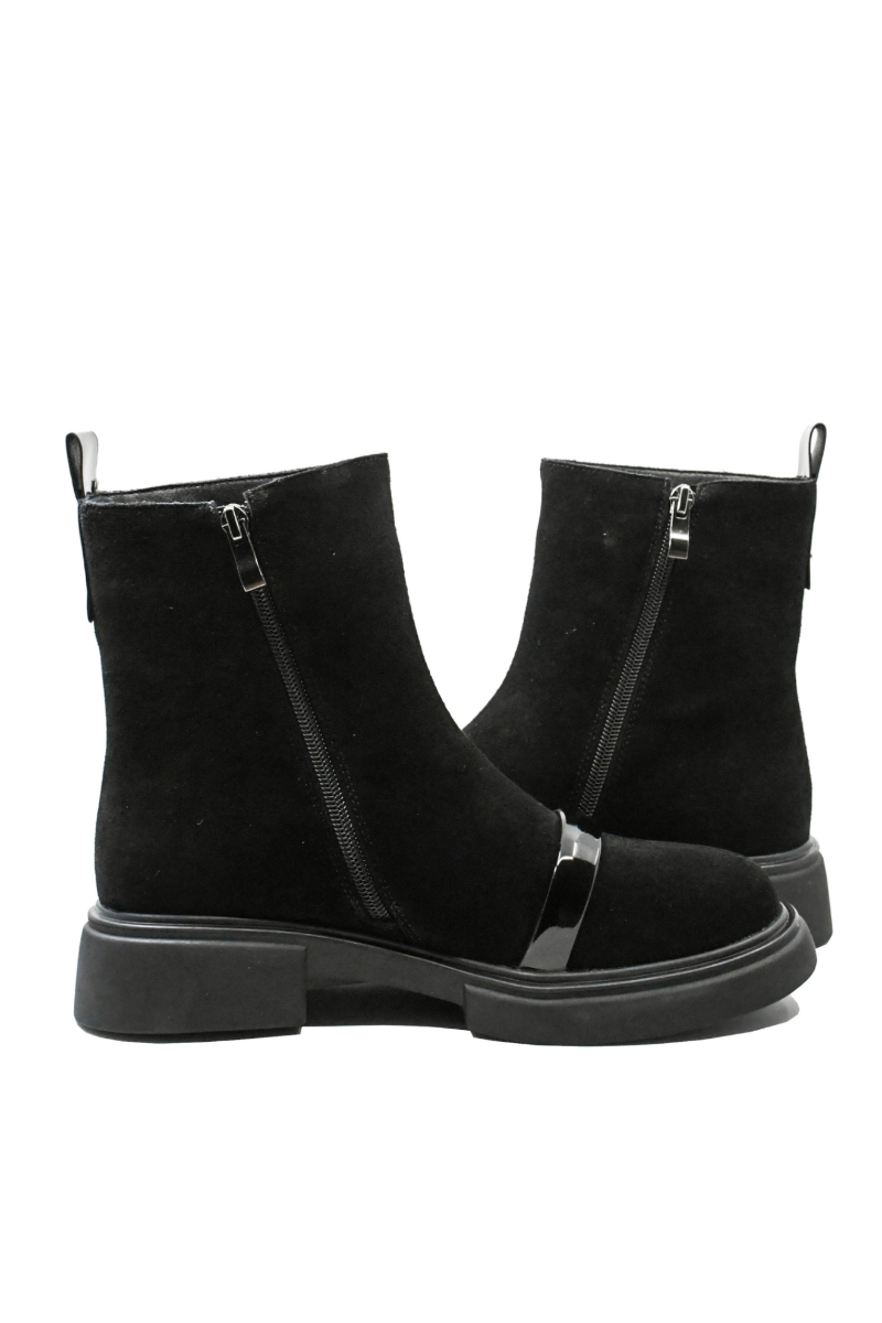 Imagine Ghete damă negre din piele întoarsă cu baretă decorativă GOR117