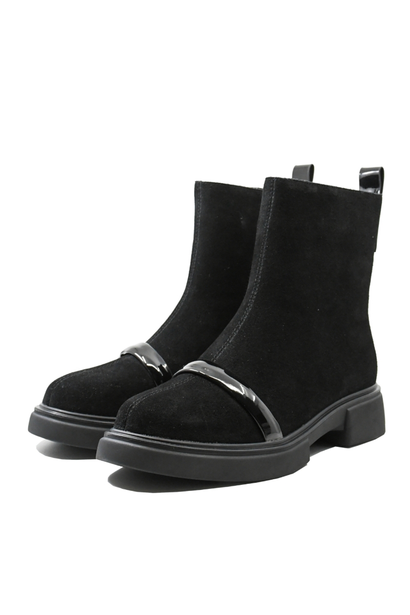 Imagine Ghete damă negre din piele întoarsă cu baretă decorativă GOR117