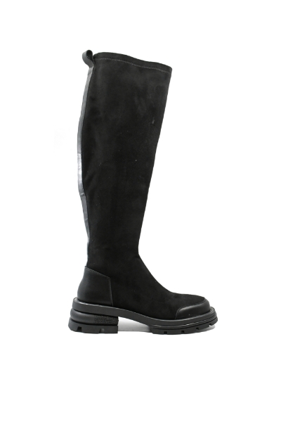 Imagine Cizme înalte cu carâmb moale, negre din piele întoarsă GOR195NV