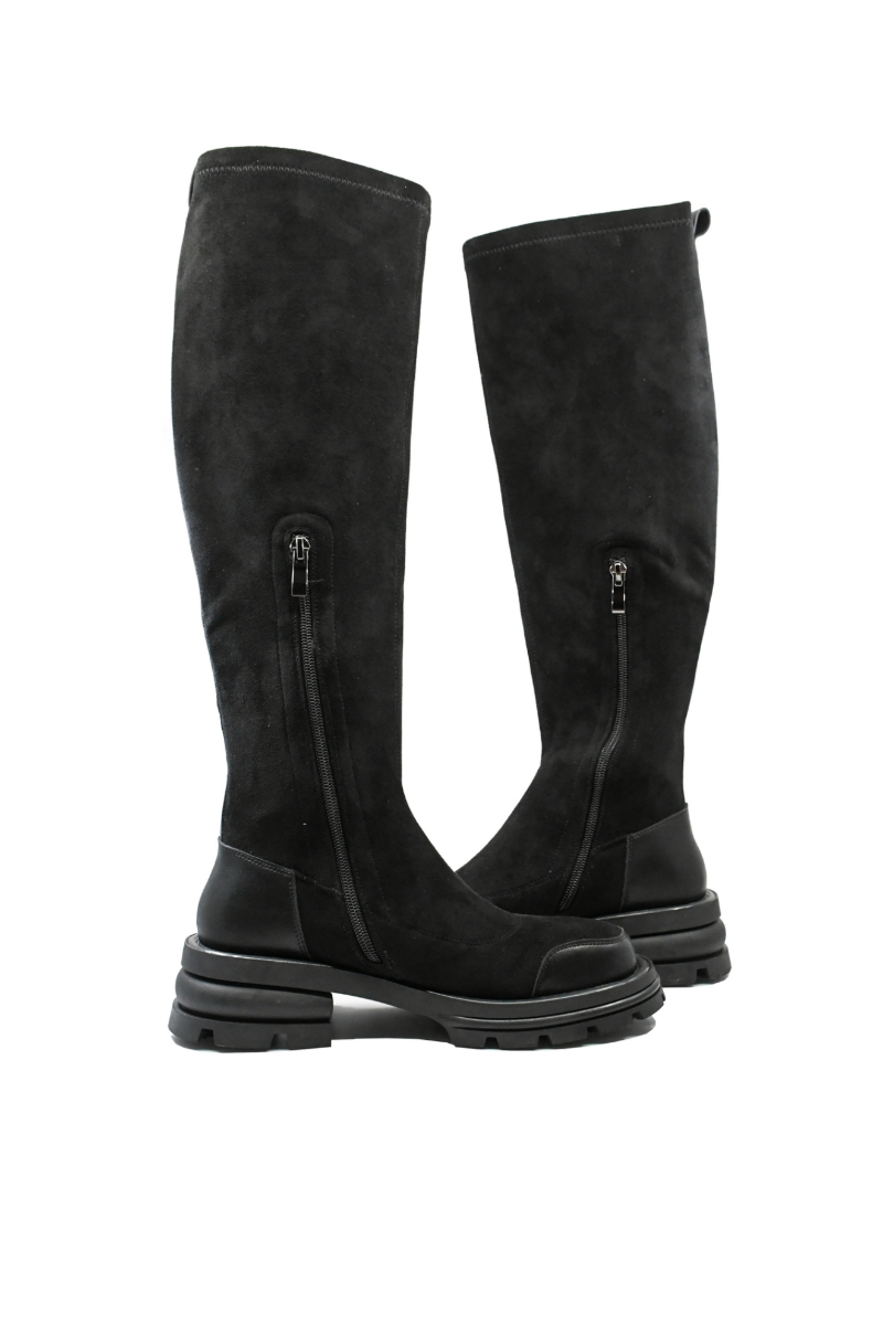 Imagine Cizme înalte cu carâmb moale, negre din piele întoarsă GOR195NV