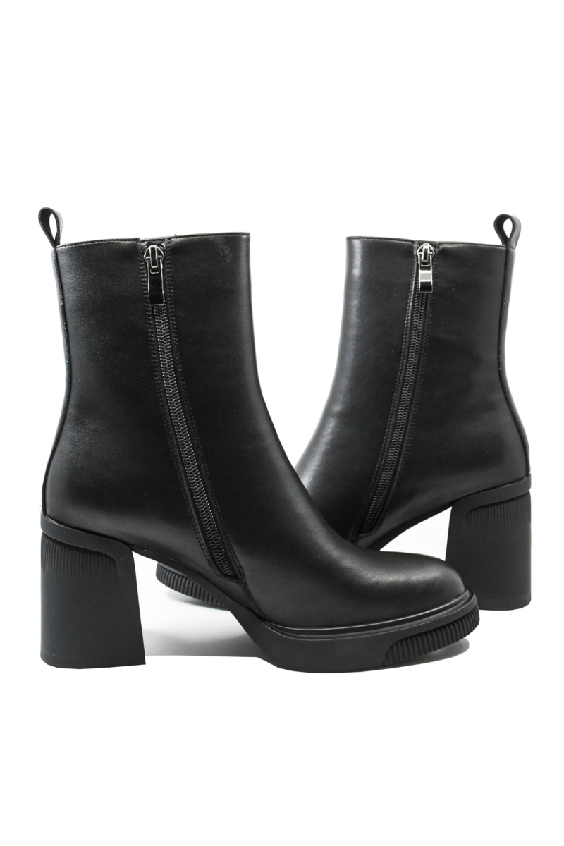 Imagine Botine ankle damă cu toc înalt, negre, din piele naturală GOR696