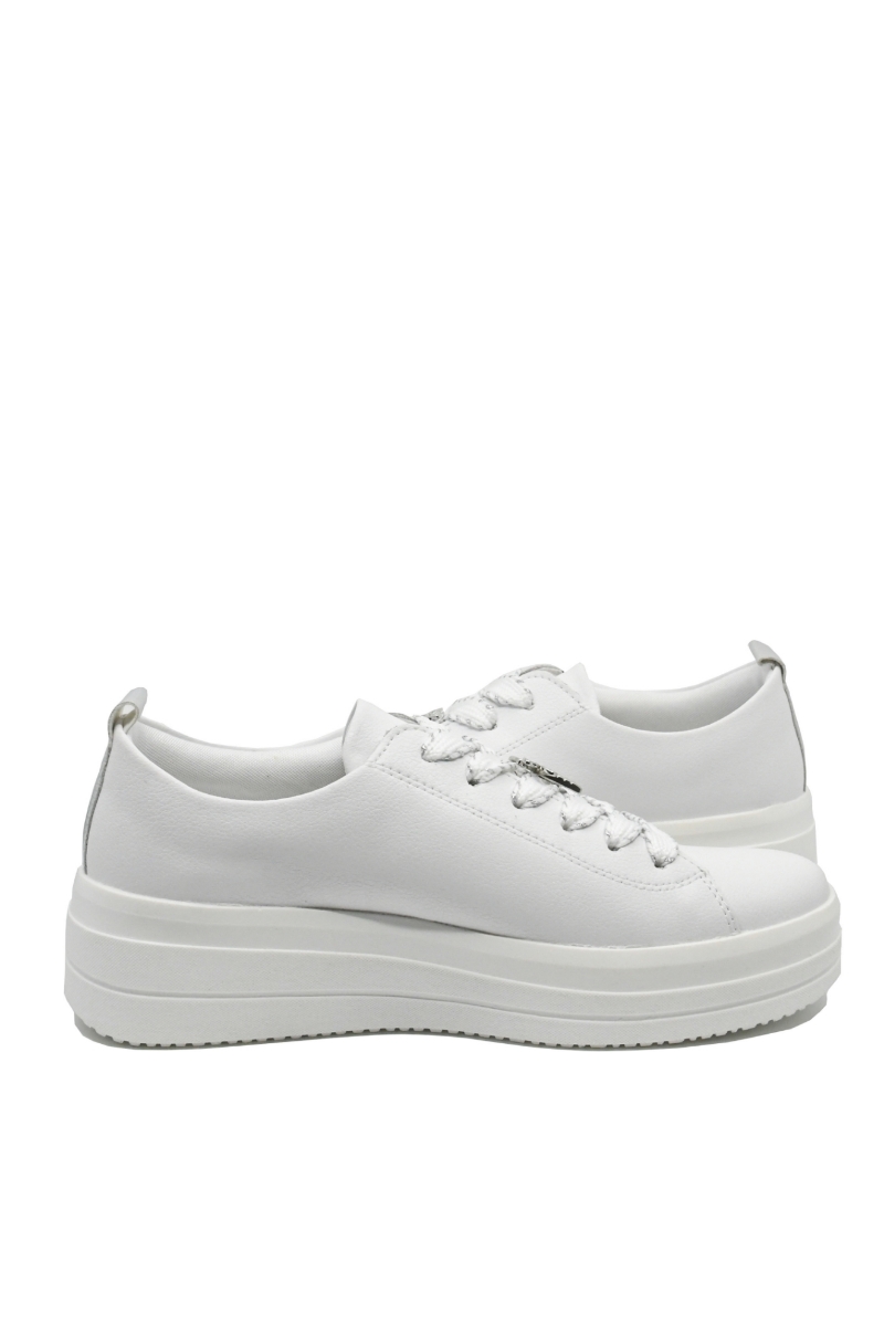 Imagine Pantofi sport dama albi din piele naturală, cu broșă libelulă argintie REMD1C03-82