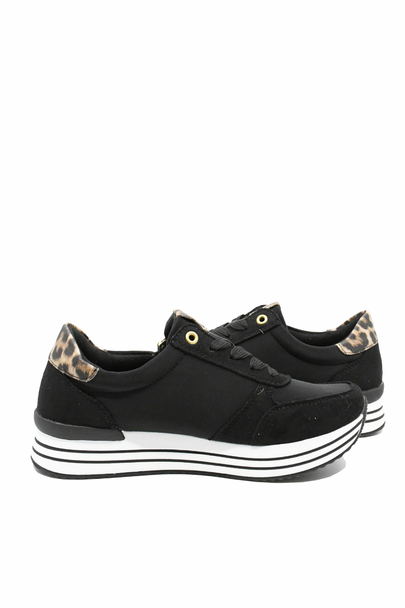 Imagine Pantofi sport damă negru cu animal print și garnituri de piele întoarsă REMD1316-03