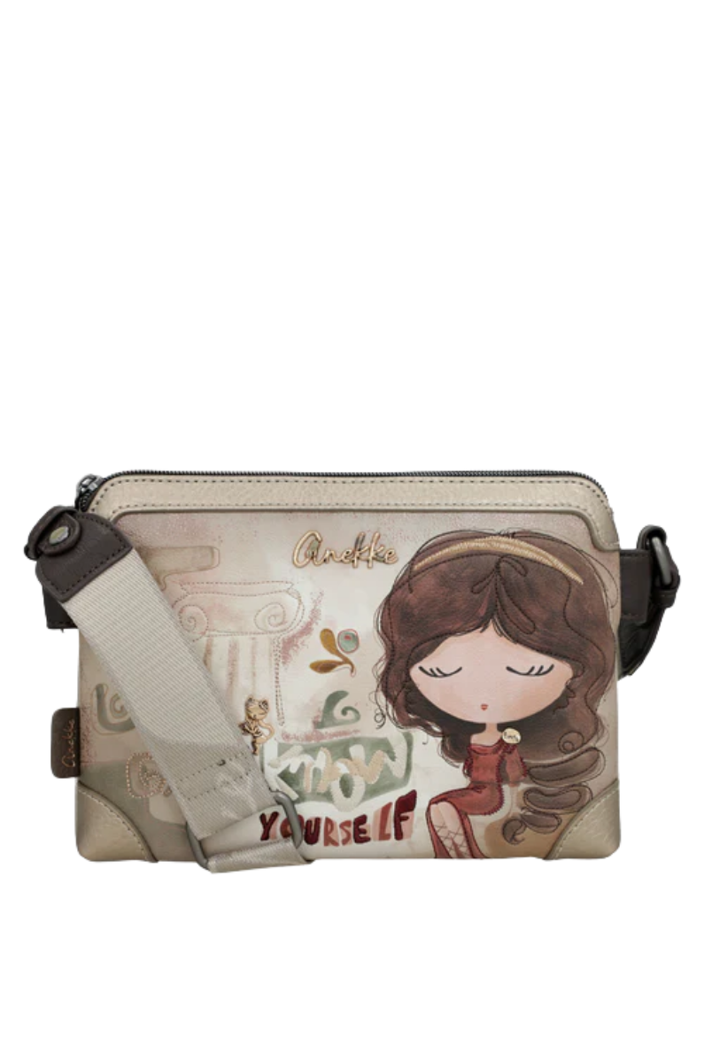 Imagine Poșetă crossbody triplu-compartiment, gri, colecția Muse, 42703-160