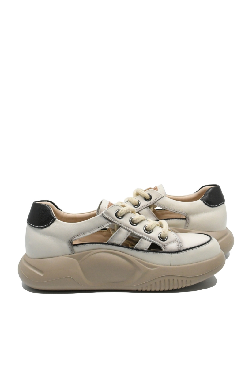 Imagine Pantofi damă sport decupați bej patinat din piele naturală FLG68883