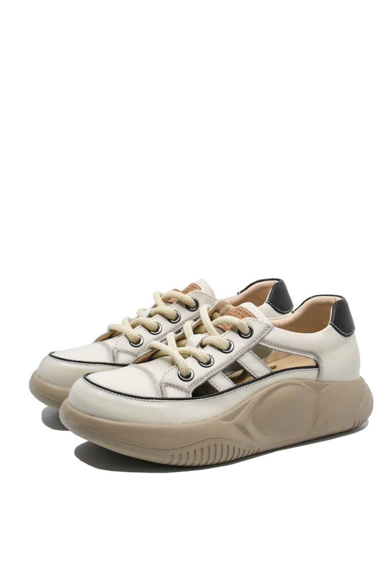 Imagine Pantofi damă sport decupați bej patinat din piele naturală FLG68883