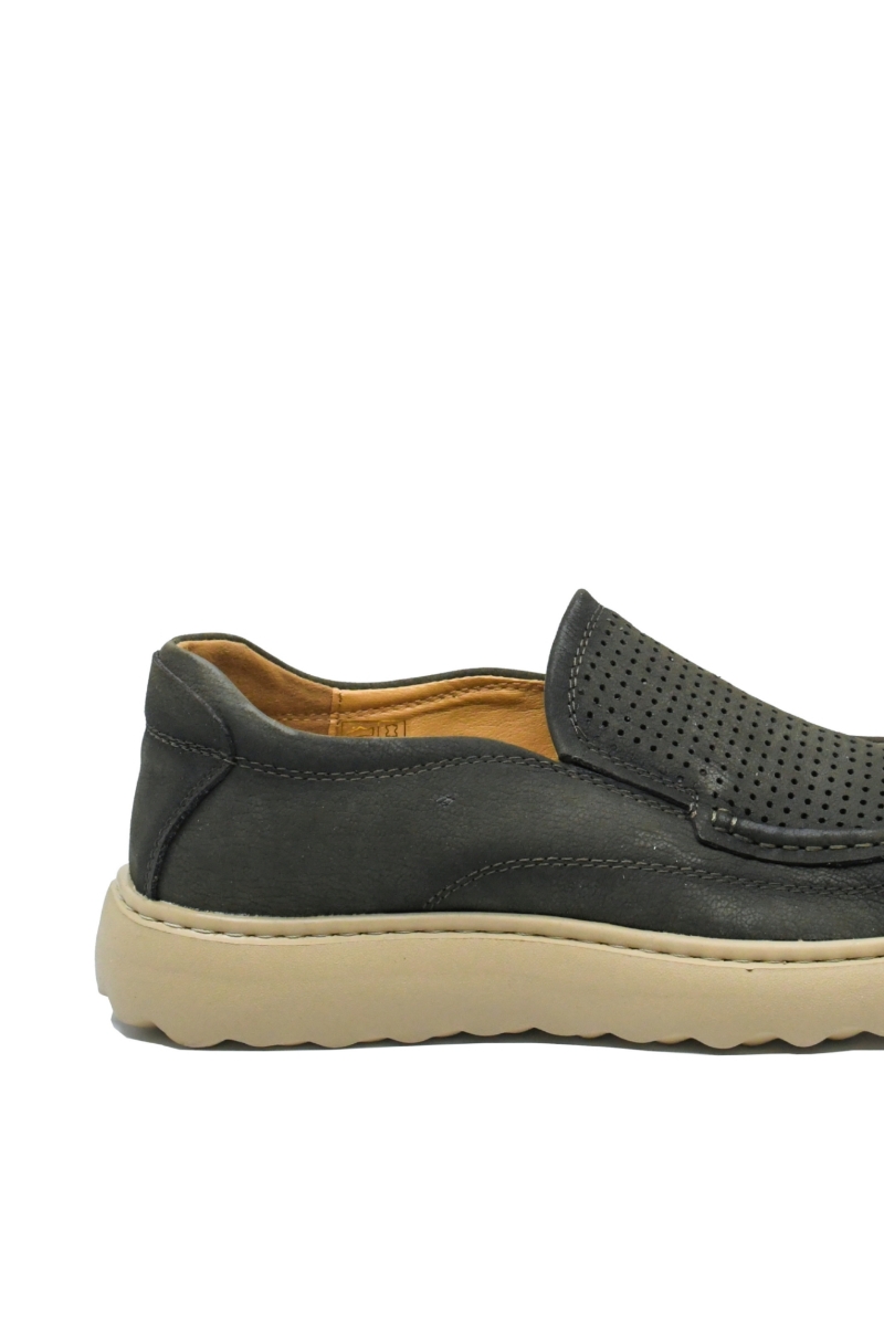 Imagine Mocasini bărbați verde închis din piele întoarsă cu perforații FLGSM-1