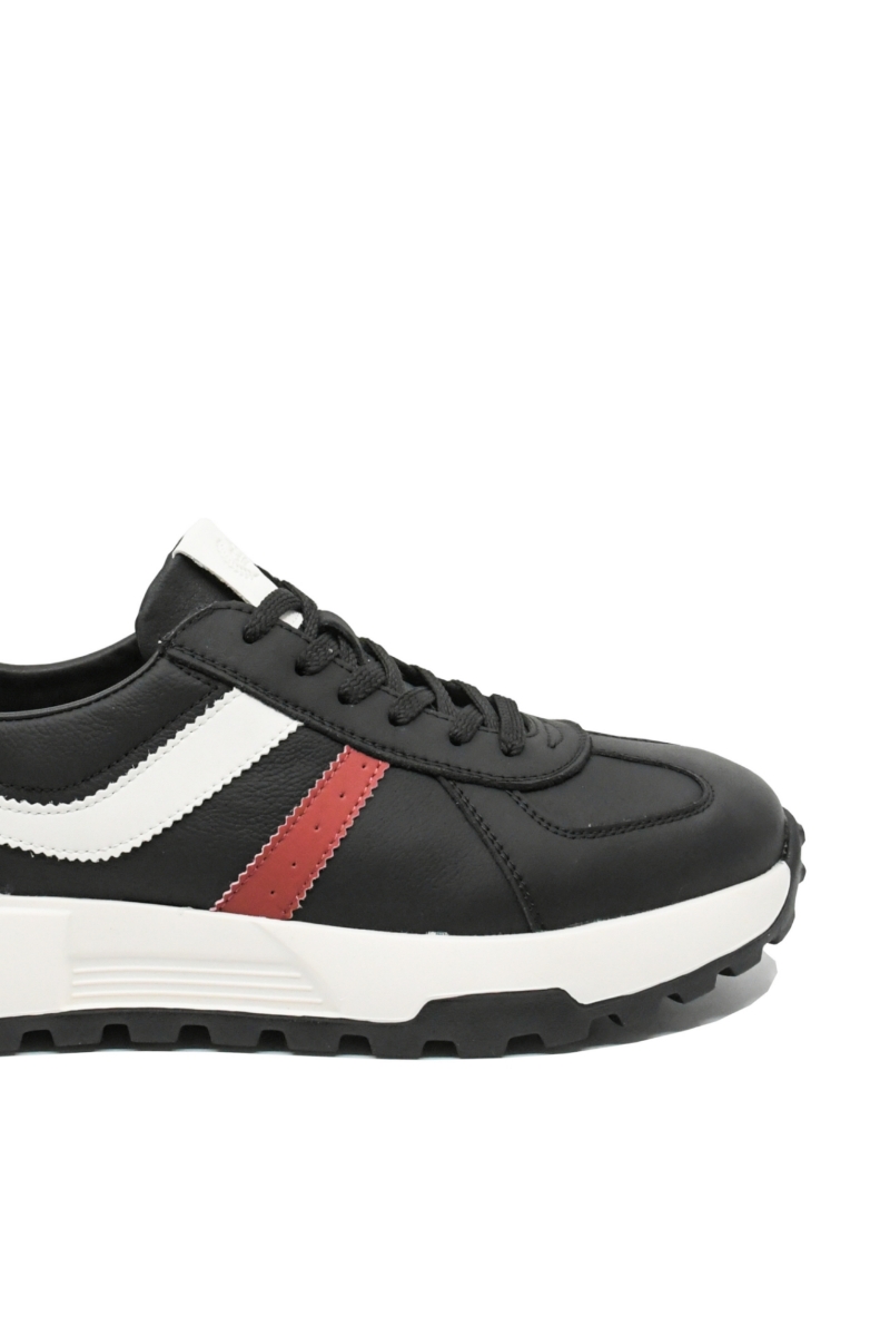 Imagine Pantofi sport negri cu detalii grena și albe, din piele naturală cu granulații FNX5317