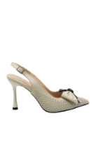 Imagine Pantofi decupați cu toc stiletto, bej, din piele naturală cu model perforat MIR933