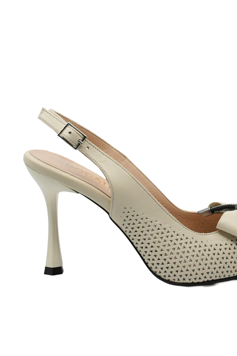 Imagine Pantofi decupați cu toc stiletto, bej, din piele naturală cu model perforat MIR933