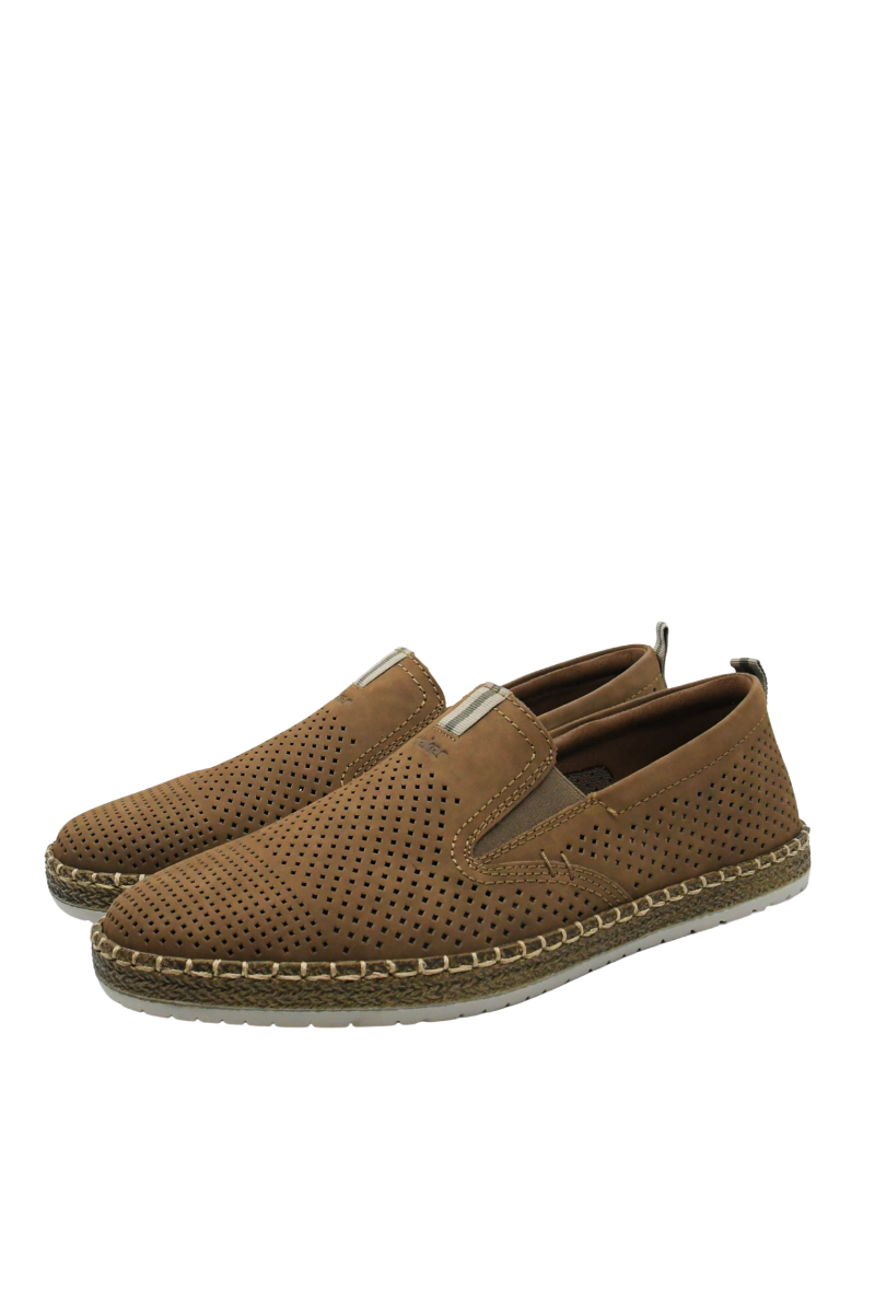 Imagine Mocasini maro bărbați din piele întoarsă cu perforații RIKB5286-25