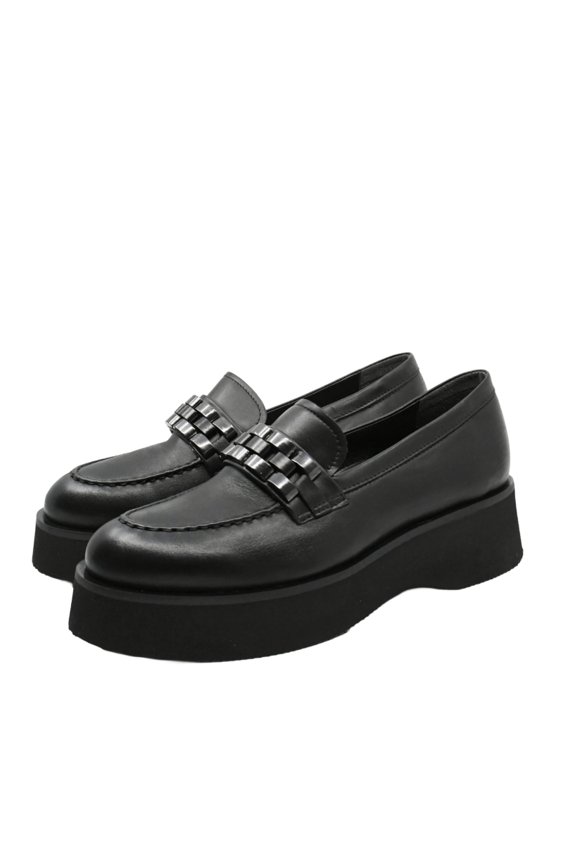 Imagine Loaferi damă cu platformă negri din piele naturală FLO624N