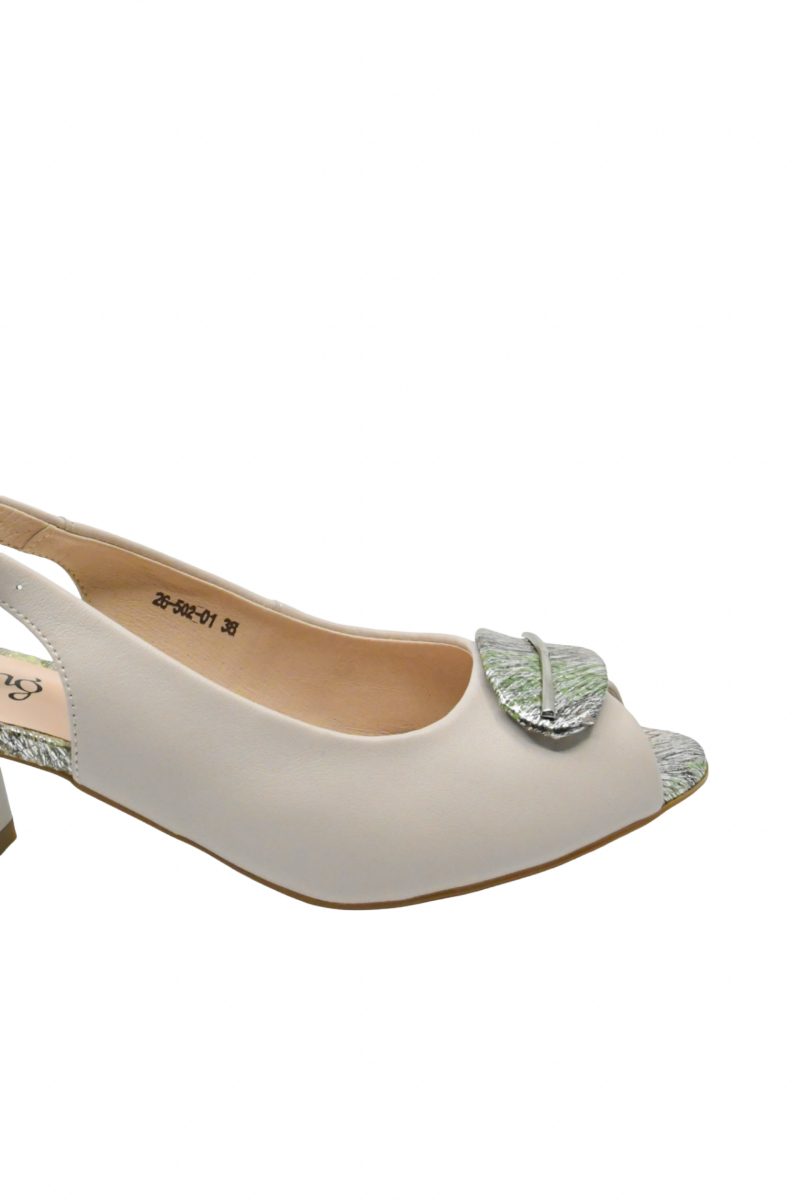 Imagine Sandale elegante bej din piele naturală, cu detalii accent FLG502