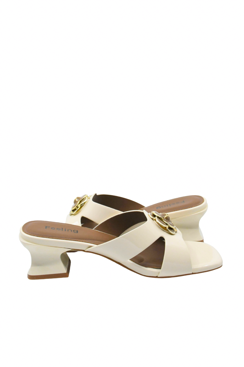 Imagine Saboți eleganți cu toc sculptural, bej din lac FLG31080