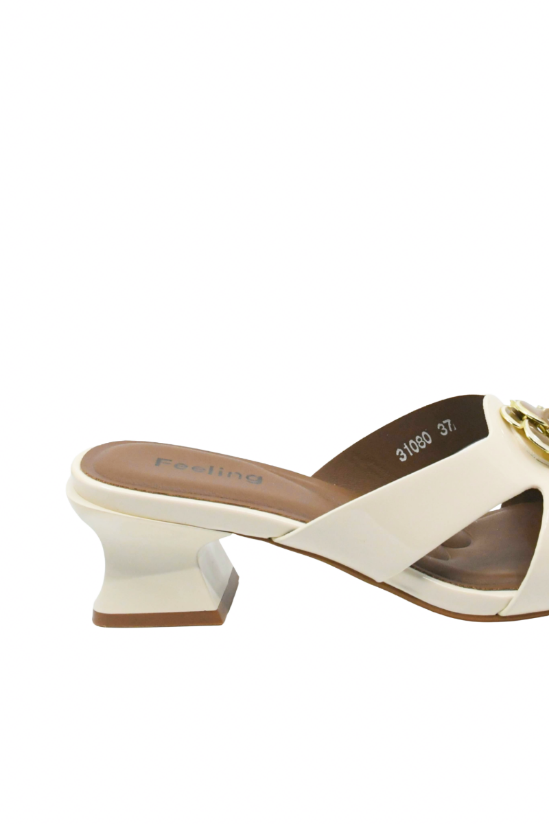 Imagine Saboți eleganți cu toc sculptural, bej din lac FLG31080