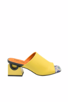 Imagine Saboți eleganți galben deschis din piele naturală, cu vârf pătrat mozaic OTR80001