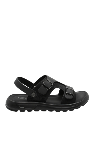 Imagine Sandale vară bărbați negre din piele naturală cu model printat FNX6807