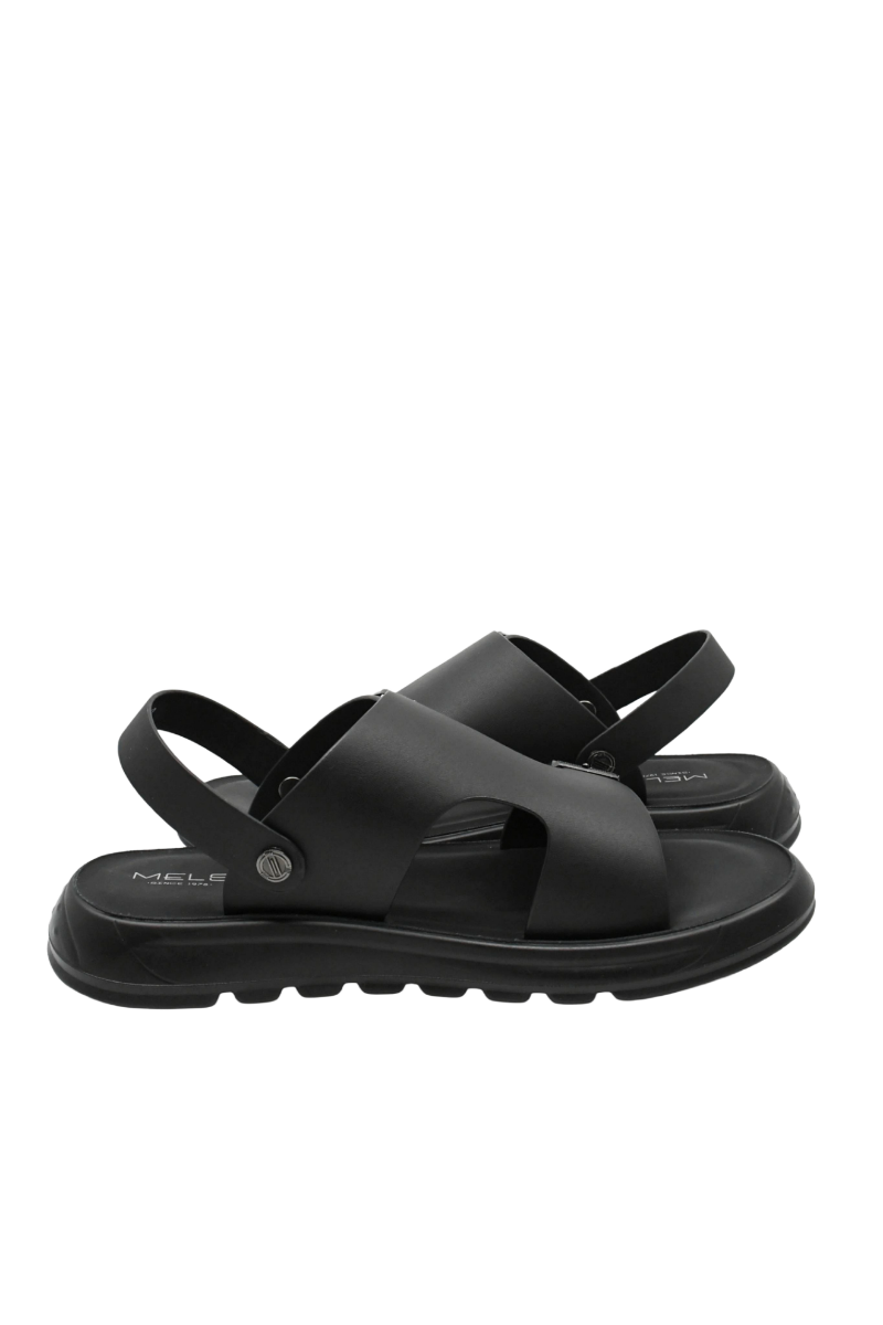 Imagine Sandale vară bărbați negre din piele naturală cu model printat FNX6807