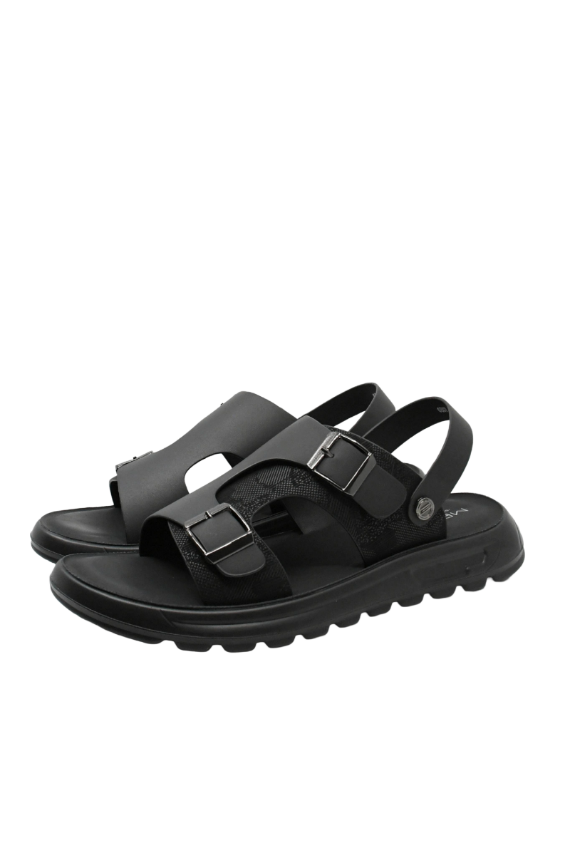 Imagine Sandale vară bărbați negre din piele naturală cu model printat FNX6807