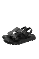 Imagine Sandale vară bărbați negre din piele naturală cu model printat FNX6807