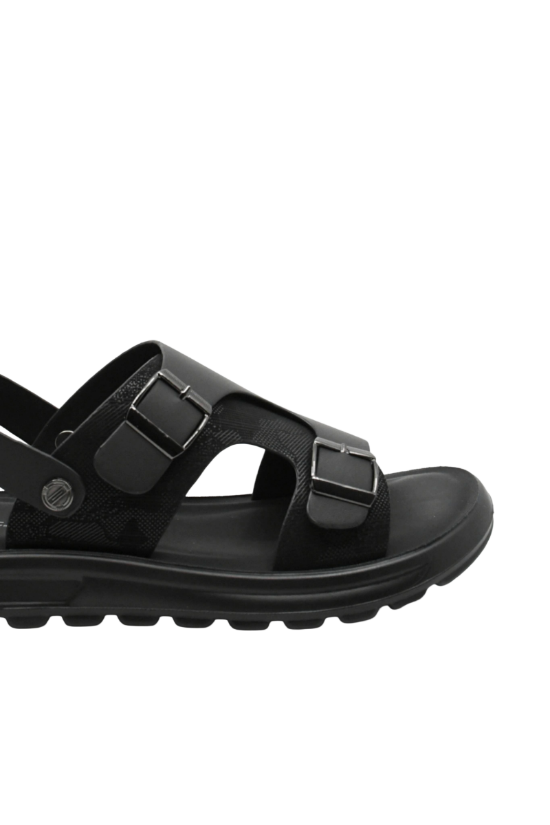 Imagine Sandale vară bărbați negre din piele naturală cu model printat FNX6807