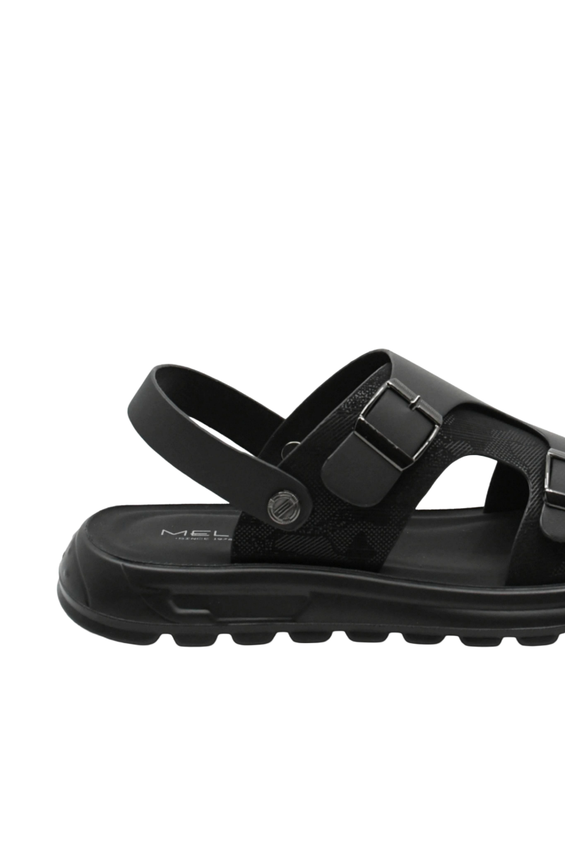 Imagine Sandale vară bărbați negre din piele naturală cu model printat FNX6807