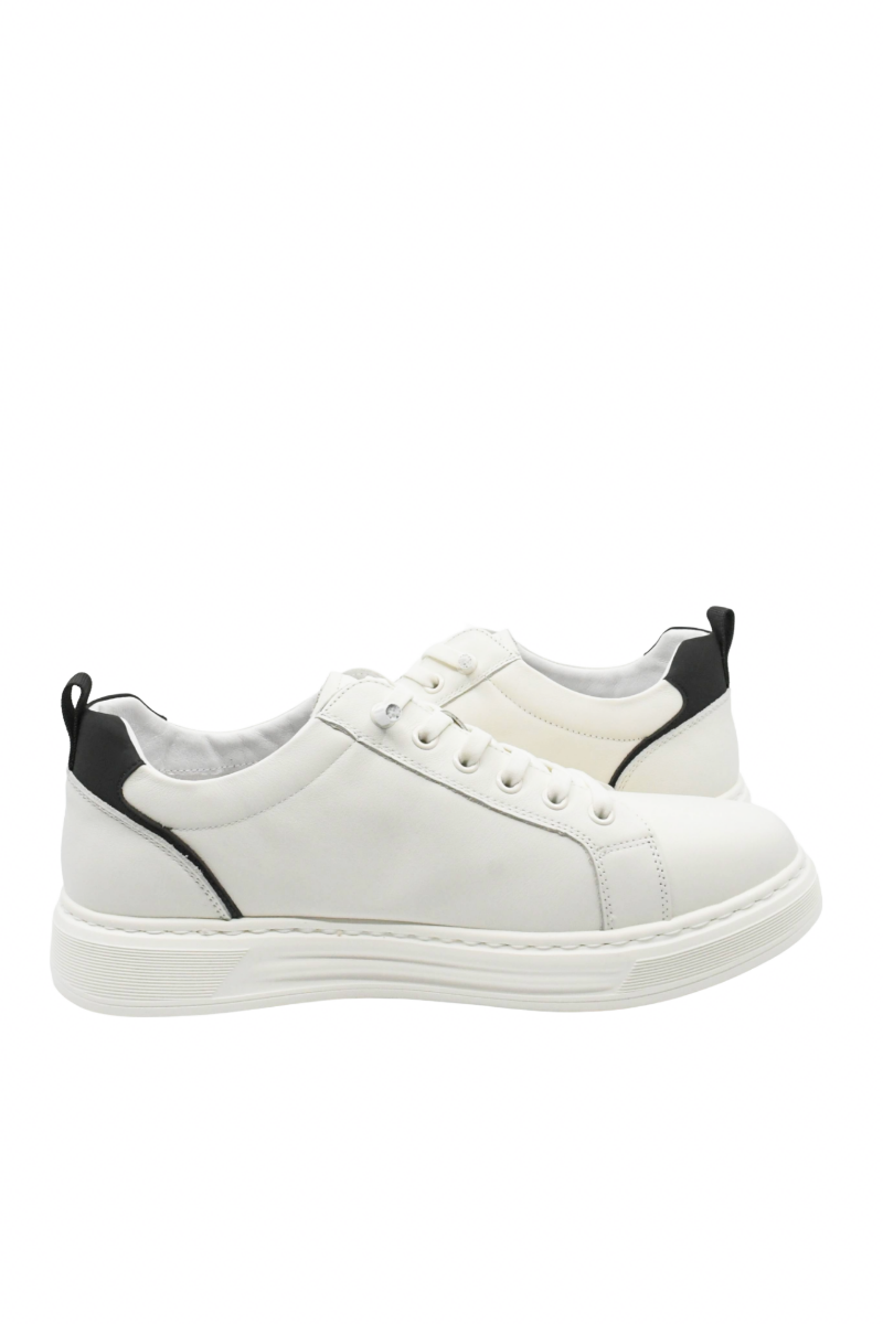Imagine Pantofi sport albi din piele naturală cu accent negru OTR280002