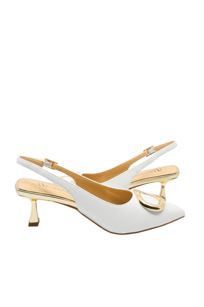 Imagine Pantofi eleganți cu toc kitten Off White , din piele naturală GOR1645