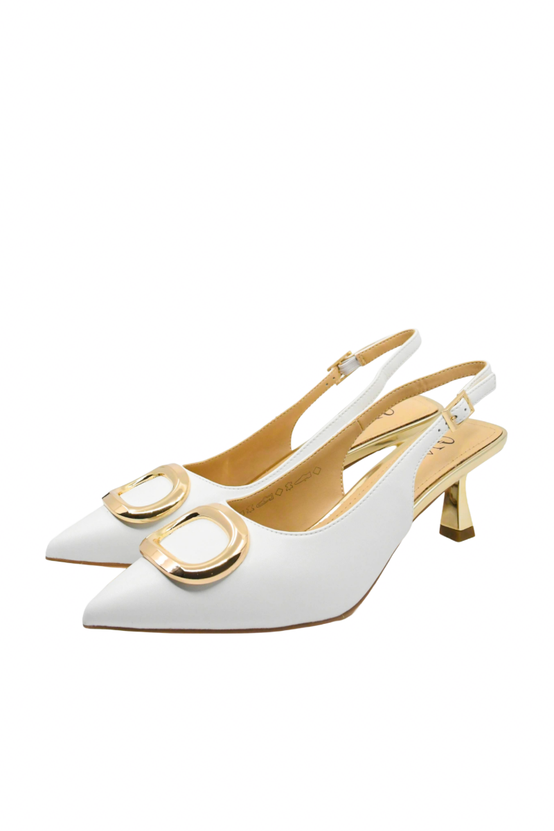 Imagine Pantofi eleganți cu toc kitten Off White , din piele naturală GOR1645