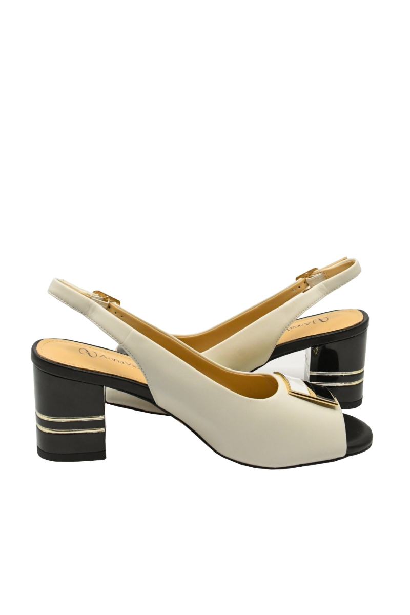 Imagine Pantofi eleganți peep-toe crem , din piele naturală GOR1474