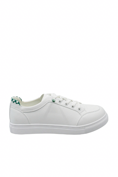 Imagine Pantofi sport albi cu detalii șah verzi, din piele naturală GOR106A+V